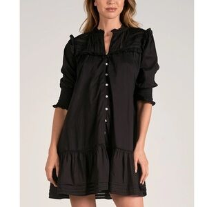 Elan • Black Button-Front Ruffle Dress in Black